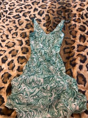 Michael Kors Green Marble-Print Mini Dress